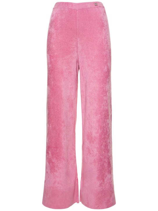 Gucci: Pantalon en viscose mélangée avec G en cristaux - Bubblegum - women_0 | Luisa Via Roma