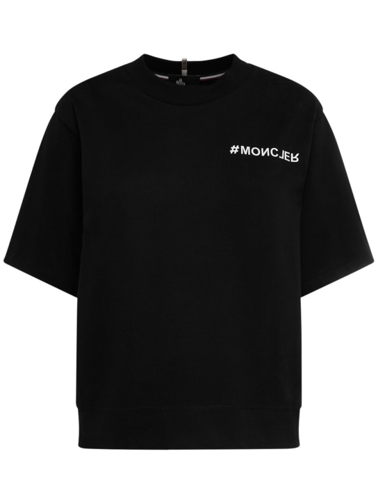 Moncler Grenoble: Logo棉质T恤 - 黑色 - women_0 | Luisa Via Roma