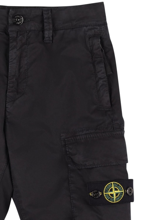 Stone Island: Stretch cotton gabardine cargo shorts - Black - kids-boys_1 | Luisa Via Roma