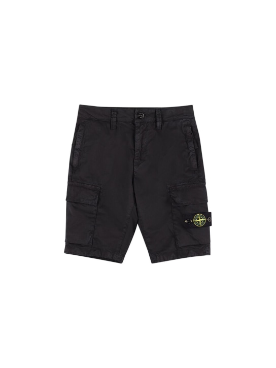 Stone Island: Stretch cotton gabardine cargo shorts - Siyah - kids-boys_0 | Luisa Via Roma