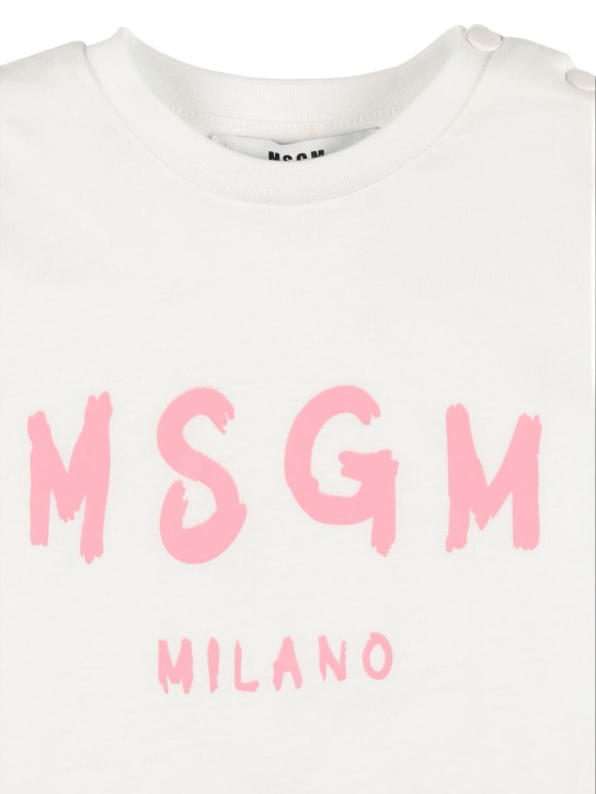 MSGM: T-Shirt und Shorts aus Baumwolljersey - Weiß/Rosa - kids-girls_1 | Luisa Via Roma