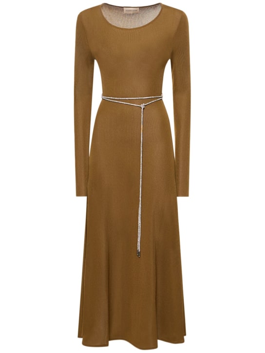 Alexandre Vauthier: Viscose knit dress w/ embellished belt - Brown - women_0 | Luisa Via Roma