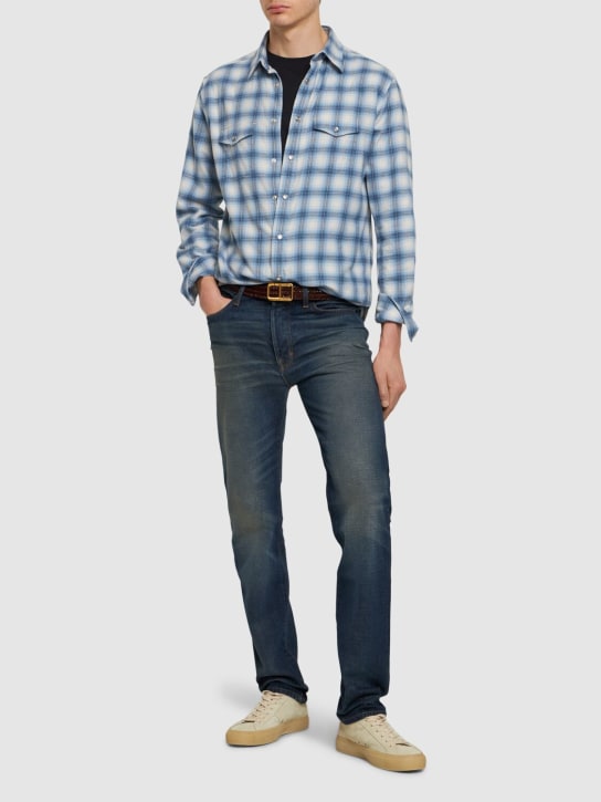 Tom Ford: Checked cotton blend western shirt - Combo Blue - men_1 | Luisa Via Roma