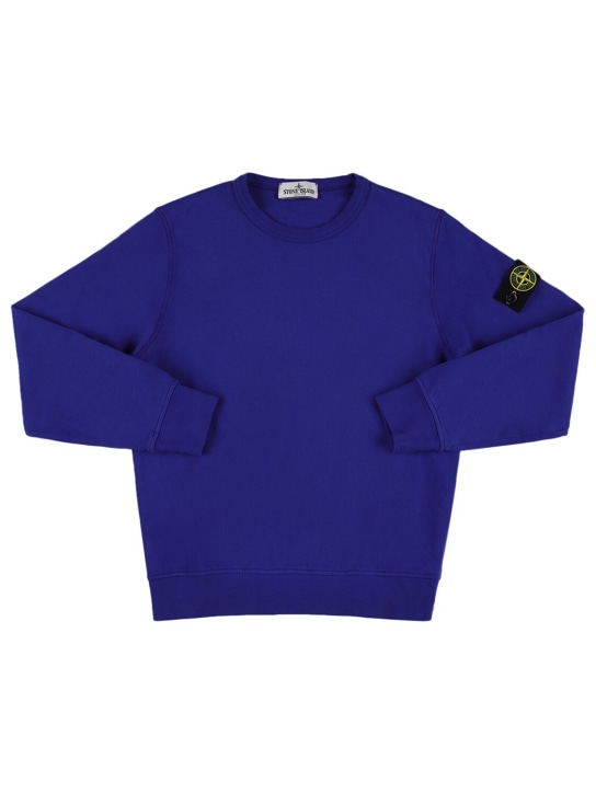 Stone Island: Cotton blend sweatshirt w/ logo patch - Mavi - kids-boys_0 | Luisa Via Roma