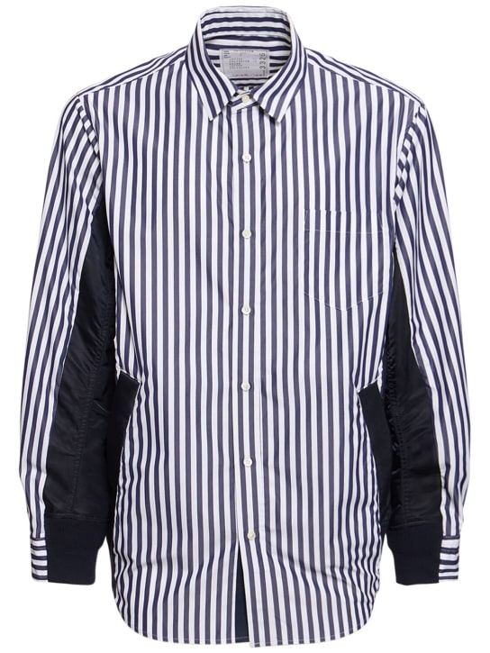 Sacai: Camisa de popelina de algodón - Navy Striped - men_0 | Luisa Via Roma