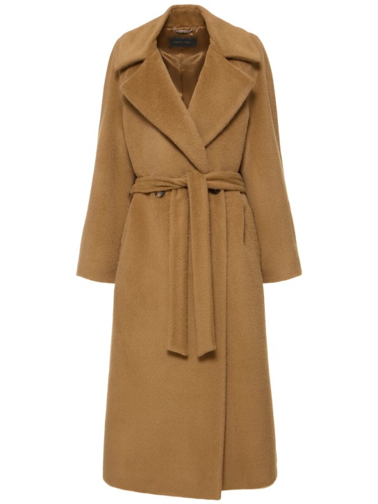 Alberta Ferretti: Belted alpaca & wool long coat - Brown - women_0 | Luisa Via Roma