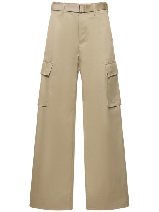 Sacai: Pantalones anchos de gabardina de algodón - Beige - women_0 | Luisa Via Roma