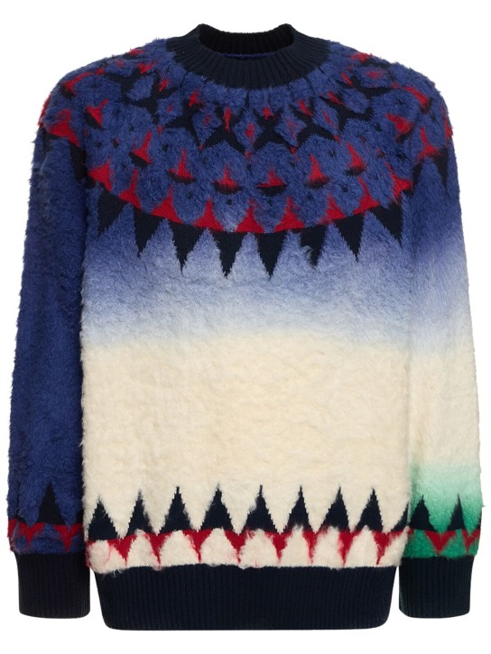Sacai: Sweater aus Strickjacquard - Dunkelblau - men_0 | Luisa Via Roma
