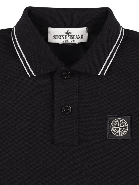 Stone Island: Camiseta polo de algodón piqué - Negro - kids-boys_1 | Luisa Via Roma
