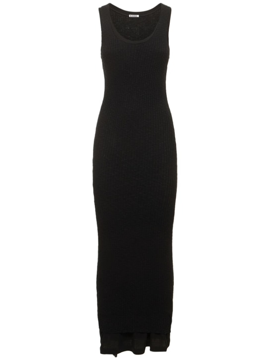 Jil Sander: 棉质罗纹针织长款连衣裙 - 黑色 - women_0 | Luisa Via Roma