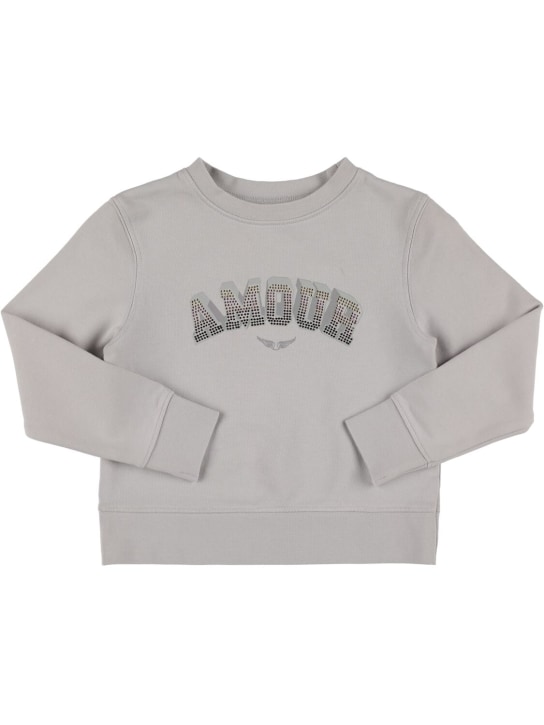 Zadig&Voltaire: Embellished cotton sweatshirt - Light Grey - kids-girls_0 | Luisa Via Roma