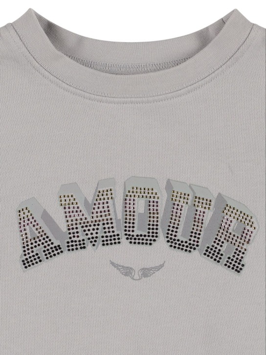 Zadig&Voltaire: Embellished cotton sweatshirt - Açık Gri - kids-girls_1 | Luisa Via Roma