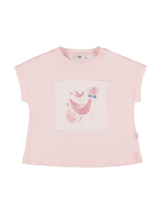 Il Gufo: 자수 코튼 저지 티셔츠 - 핑크/화이트 - kids-girls_0 | Luisa Via Roma