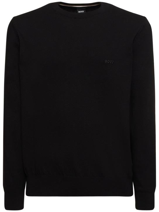 Boss: Pacas-L cotton knit sweater - Black - men_0 | Luisa Via Roma
