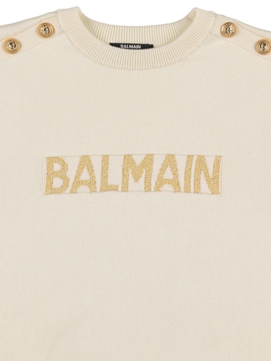 Balmain: Logo棉&粘胶纤维针织毛衣 - 白色 - kids-girls_1 | Luisa Via Roma