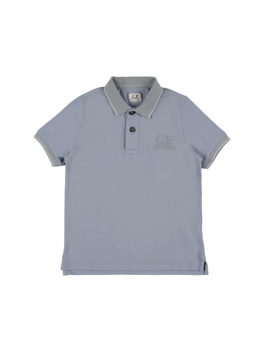 C.P. Company: Stretch cotton blend piquet polo shirt - Light Blue - kids-boys_0 | Luisa Via Roma