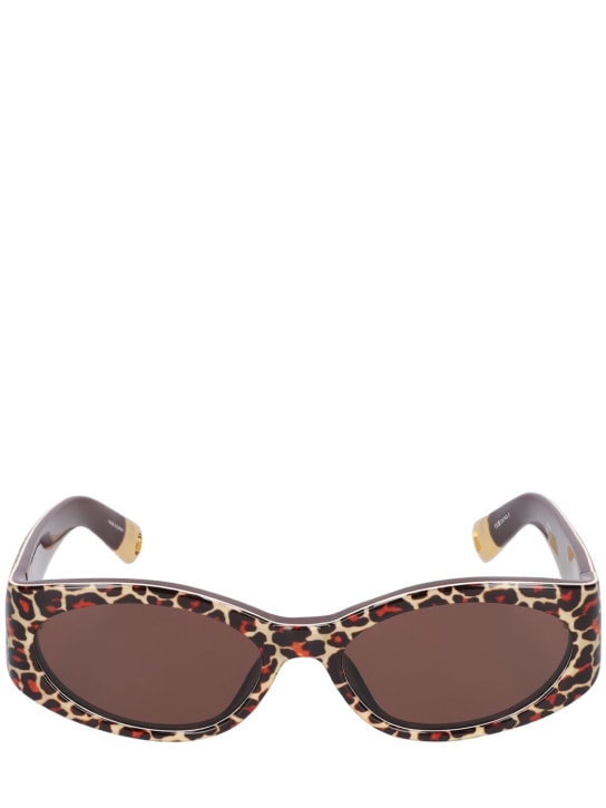 Jacquemus: Les Lunettes Ovalo sunglasses - Leopard/Brown - men_0 | Luisa Via Roma
