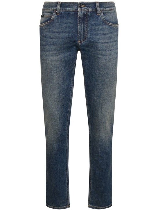 Dolce&Gabbana: Washed denim regular jeans - Mavi - men_0 | Luisa Via Roma