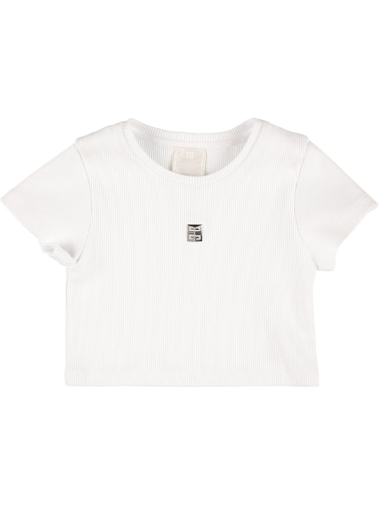 Givenchy: T-shirt in misto cotone a costine - Bianco - kids-girls_0 | Luisa Via Roma