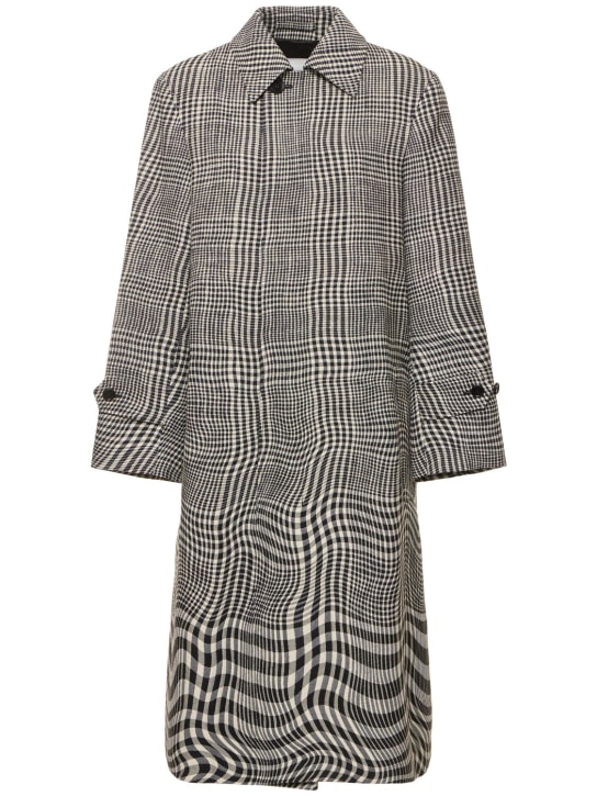 Burberry: Manteau en soie mélangée à boutonnage simple - Gris/Blanc - women_0 | Luisa Via Roma