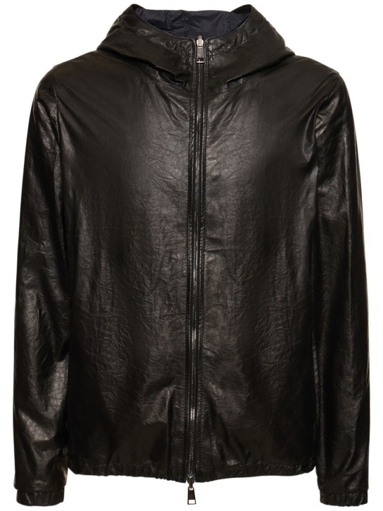 Giorgio Brato: Reversible leather zip jacket w/hood - Siyah - men_0 | Luisa Via Roma