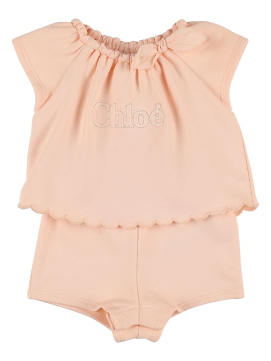 Chloé: コットンTシャツ＆ショートパンツ - ピンク - kids-girls_0 | Luisa Via Roma