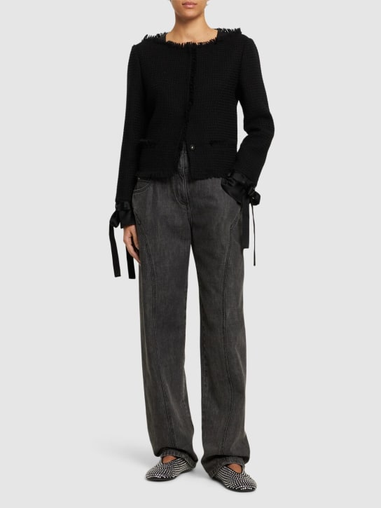 Alberta Ferretti: Wool collarless jacket w/ bow - Black - women_1 | Luisa Via Roma