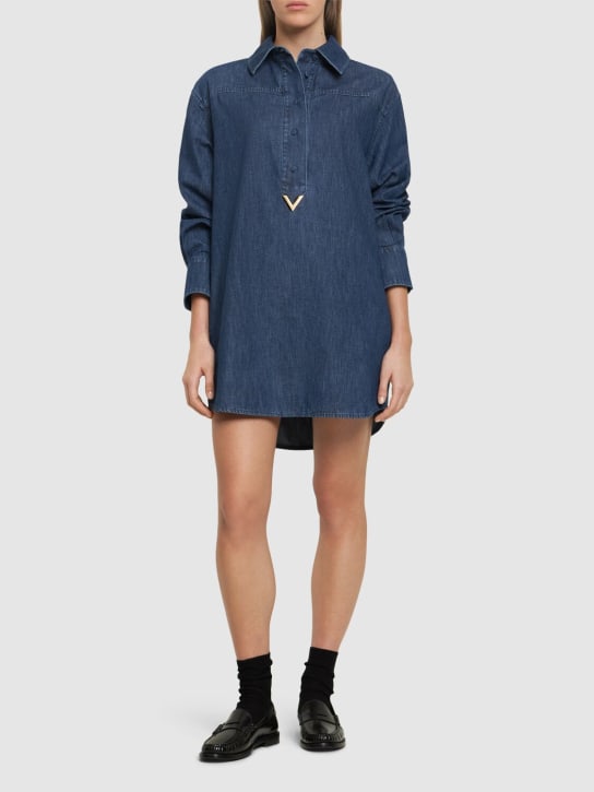 Valentino: Denim cotton shirt mini dress - Dark Blue - women_1 | Luisa Via Roma