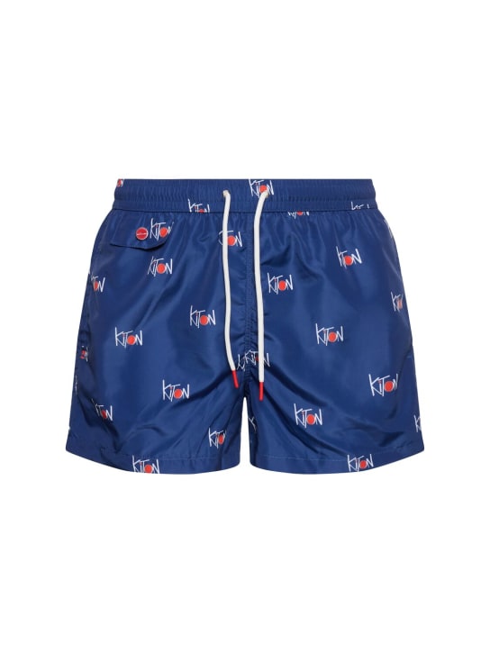 Kiton: Bañador shorts con logo - Azul Marino - men_0 | Luisa Via Roma