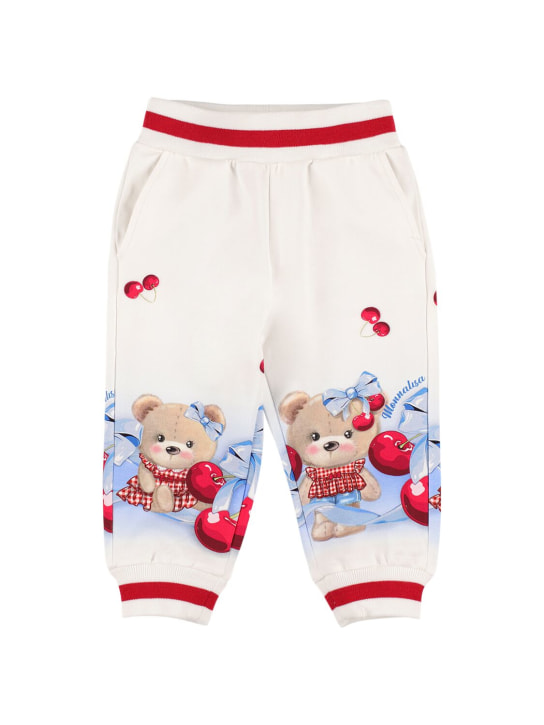 Monnalisa: Pantalones deportivos de algodón con estampado - Blanco - kids-girls_0 | Luisa Via Roma