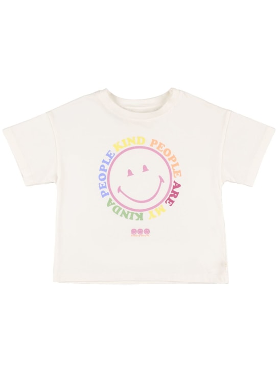 The New Society: T-shirt in jersey di cotone stampato - Off White - kids-girls_0 | Luisa Via Roma