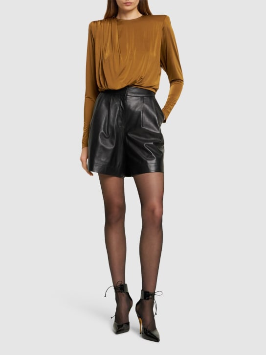 Alexandre Vauthier: 垂褶粘胶纤维平纹针织长袖上衣 - 古铜色 - women_1 | Luisa Via Roma