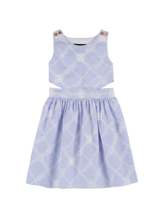 Versace: Cotton poplin dress - Beyaz/Açık mavi - kids-girls_0 | Luisa Via Roma