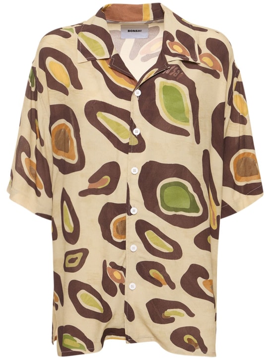 Bonsai: 大廓型印花粘胶纤维短袖衬衫 - 米黄色 - women_0 | Luisa Via Roma