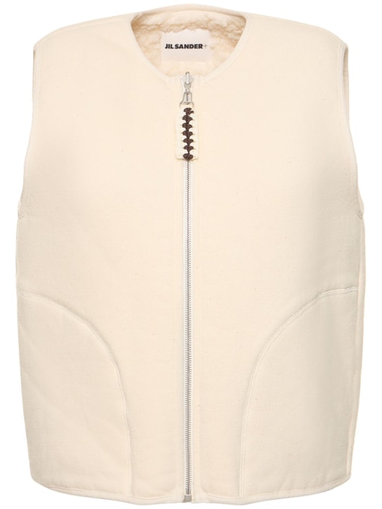 Jil Sander: Collarless cotton fleece vest - Ivory - women_0 | Luisa Via Roma