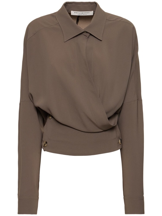 Philosophy Di Lorenzo Serafini: Light tech crepe wrap shirt - Khaki - women_0 | Luisa Via Roma