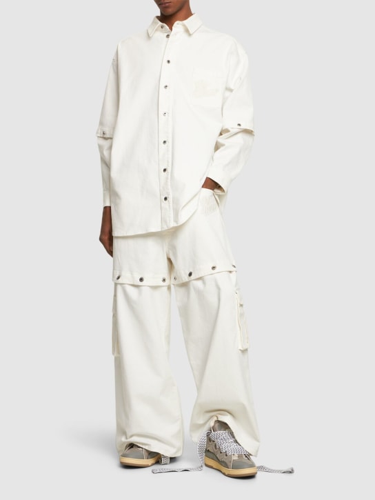 Off-White: Camicia in denim di cotone con logo 90s - Bianco Naturale - men_1 | Luisa Via Roma