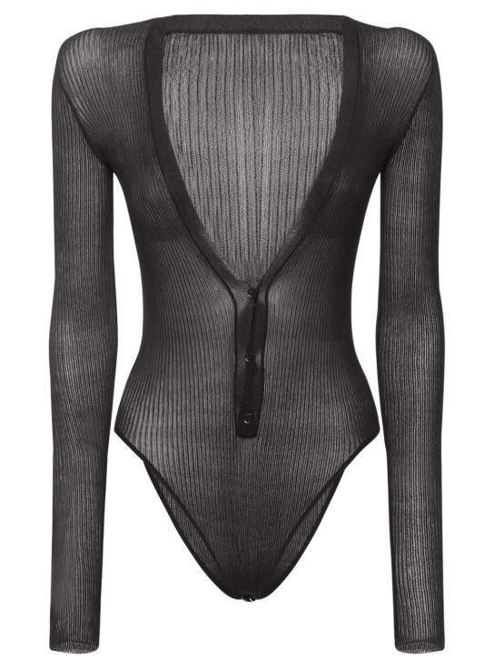 Petar Petrov: Silk knit v-neck long sleeve bodysuit - Black - women_0 | Luisa Via Roma