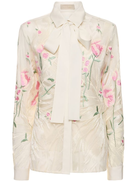 Elie Saab: Tulle embroidered & sequined shirt - White/Multi - women_0 | Luisa Via Roma