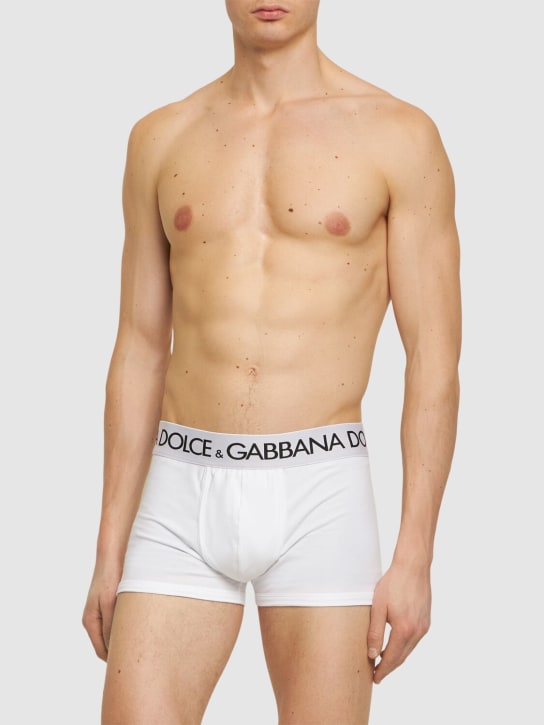 Dolce&Gabbana: 로고 코튼 박서 브리프 - 화이트 - men_1 | Luisa Via Roma