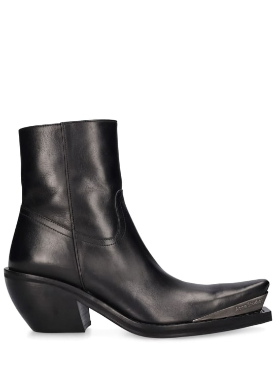 Acne Studios: 70mm Leather ankle boots - Siyah - women_0 | Luisa Via Roma