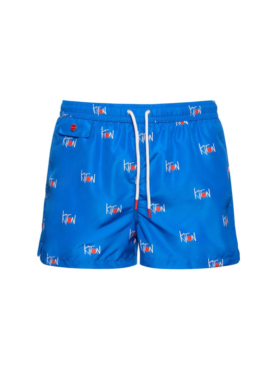 Kiton: Bañador shorts con logo - Azul Francia - men_0 | Luisa Via Roma