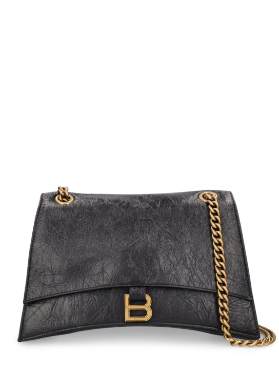 Balenciaga: Medium Crush leather shoulder bag - 블랙 - women_0 | Luisa Via Roma