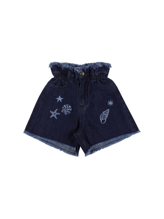 The New Society: Shorts in denim di cotone con ricami - Blu - kids-girls_0 | Luisa Via Roma