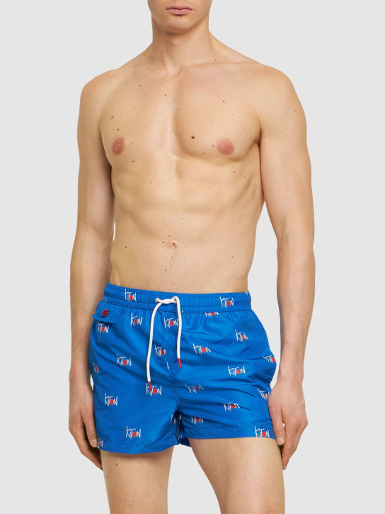 Kiton: Bañador shorts con logo - Azul Francia - men_1 | Luisa Via Roma