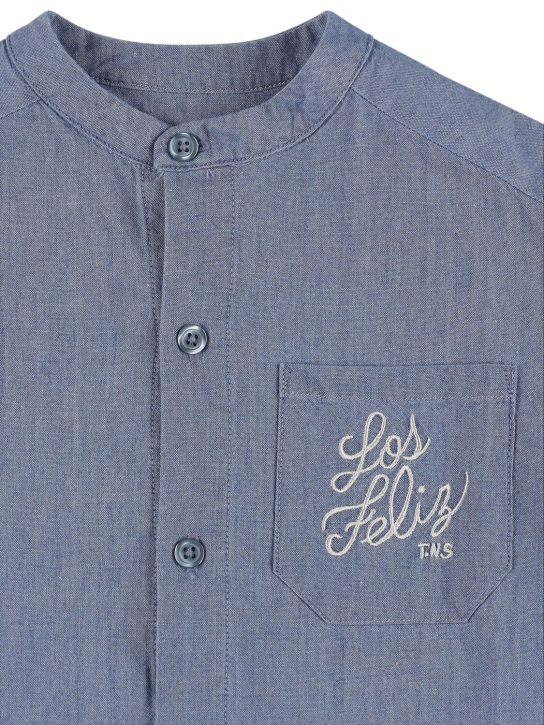 The New Society: Cotton chambray shirt w/embroidery - Light Blue - kids-boys_1 | Luisa Via Roma