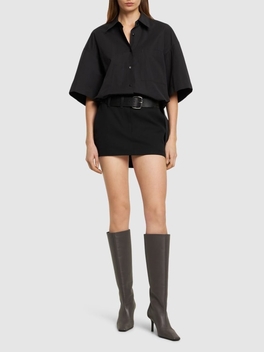 Alexander Wang: Mini-Hemdkleid aus Baumwolle mit Ledergürtel - Schwarz - women_1 | Luisa Via Roma