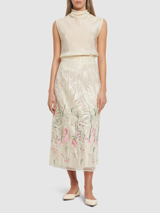 Elie Saab: Tulle embroidered midi skirt - White/Multi - women_1 | Luisa Via Roma