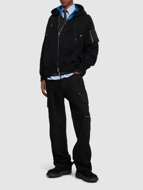 Sacai: Cotton sweat & nylon twill hoodie - Black - men_1 | Luisa Via Roma
