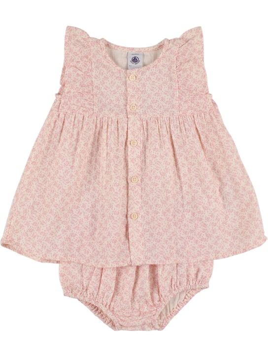 Petit Bateau: Cotton dress & diaper cover - Pink - kids-girls_0 | Luisa Via Roma
